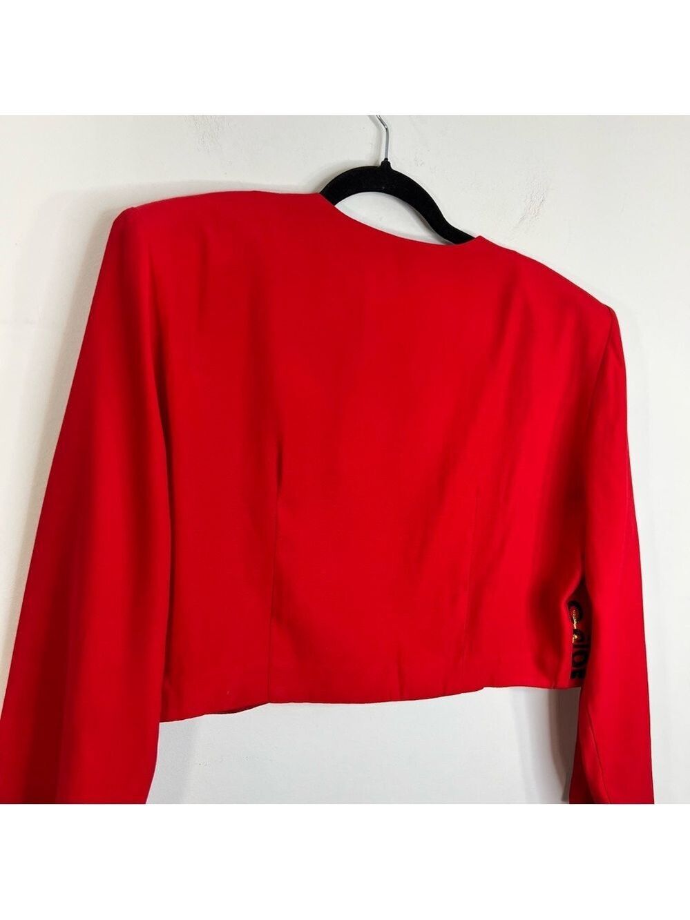 Vintage 80s Canadian made red black embroidered open cropped jacket blazer 14 - Picture 6 of 14